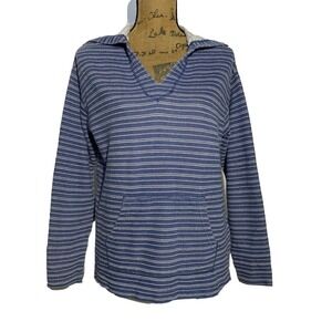 Chaps Hoodie Sweatshirt SMALL Oversize Comfy Denim Blue Stripe Kangaroo Pocket